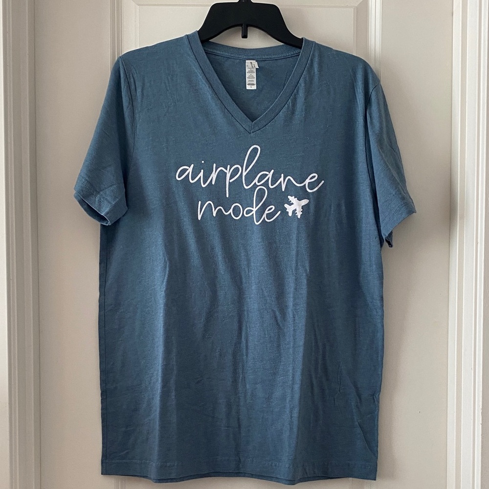 Bella Canvas Blue "airplane mode" V-neck Tee